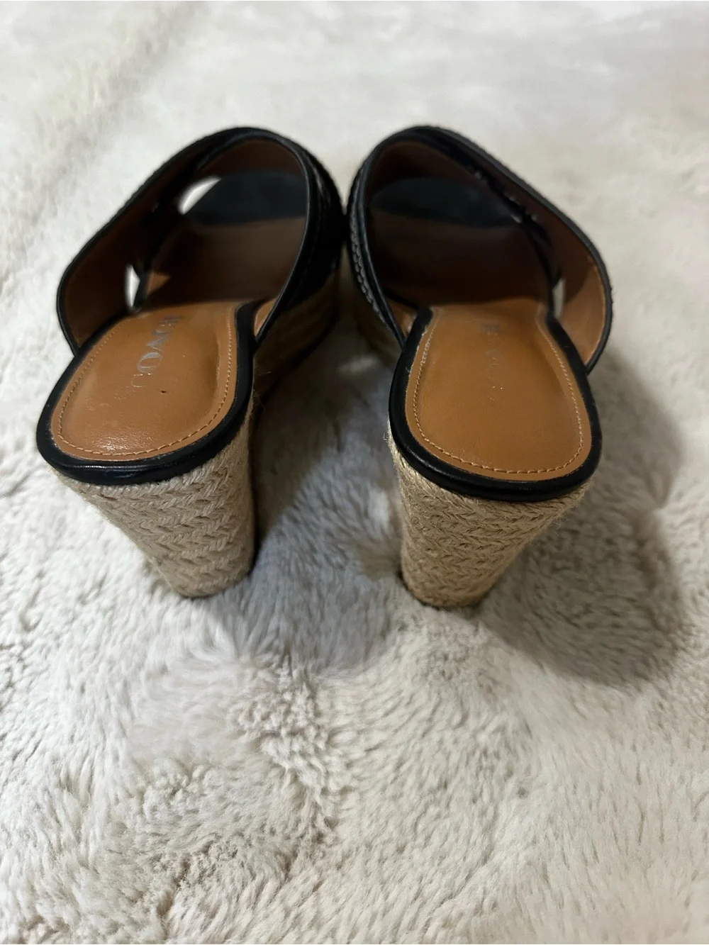 Coach Black and Brown Striped Espadrille Wedge Slide